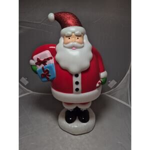 💥 Hard Plastic 14-inch Sparkling Light Up Santa Statue Holding Gifts A7